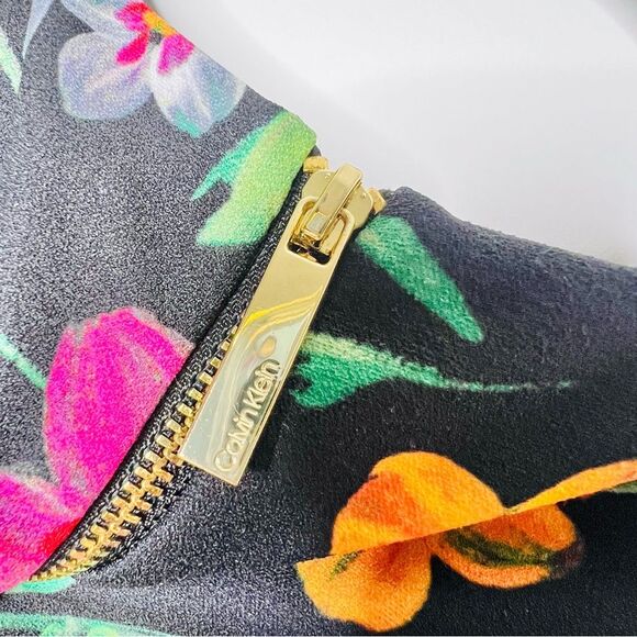 Calvin Klein Women's High Low Sleeveless Midi Scuba Dress Black Floral Size 6 - Picture 11 of 11